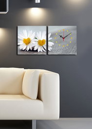 Wallity Conjunto de 2 Relojes de Pared de Lienzo de Ante Multicolor